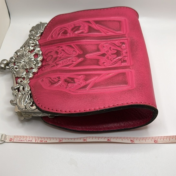 Patricia Nash Rosario Tooled Clutch Bag w/chain Burnished Pink Leather EUC - Picture 12 of 12